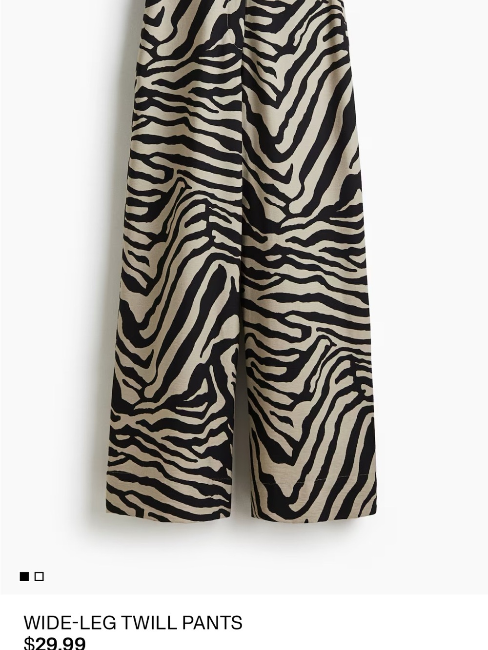 H&M Wide-Leg Twill Pants in Black and Cream Zebra Print - Picture 1 of 5